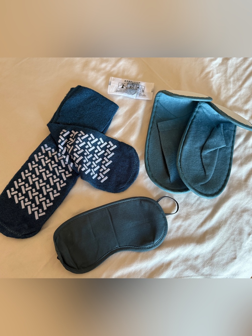 Amenity Kit Travel Kit Slippers Earplugs Grip Socks Royal Blue New Eye Mask